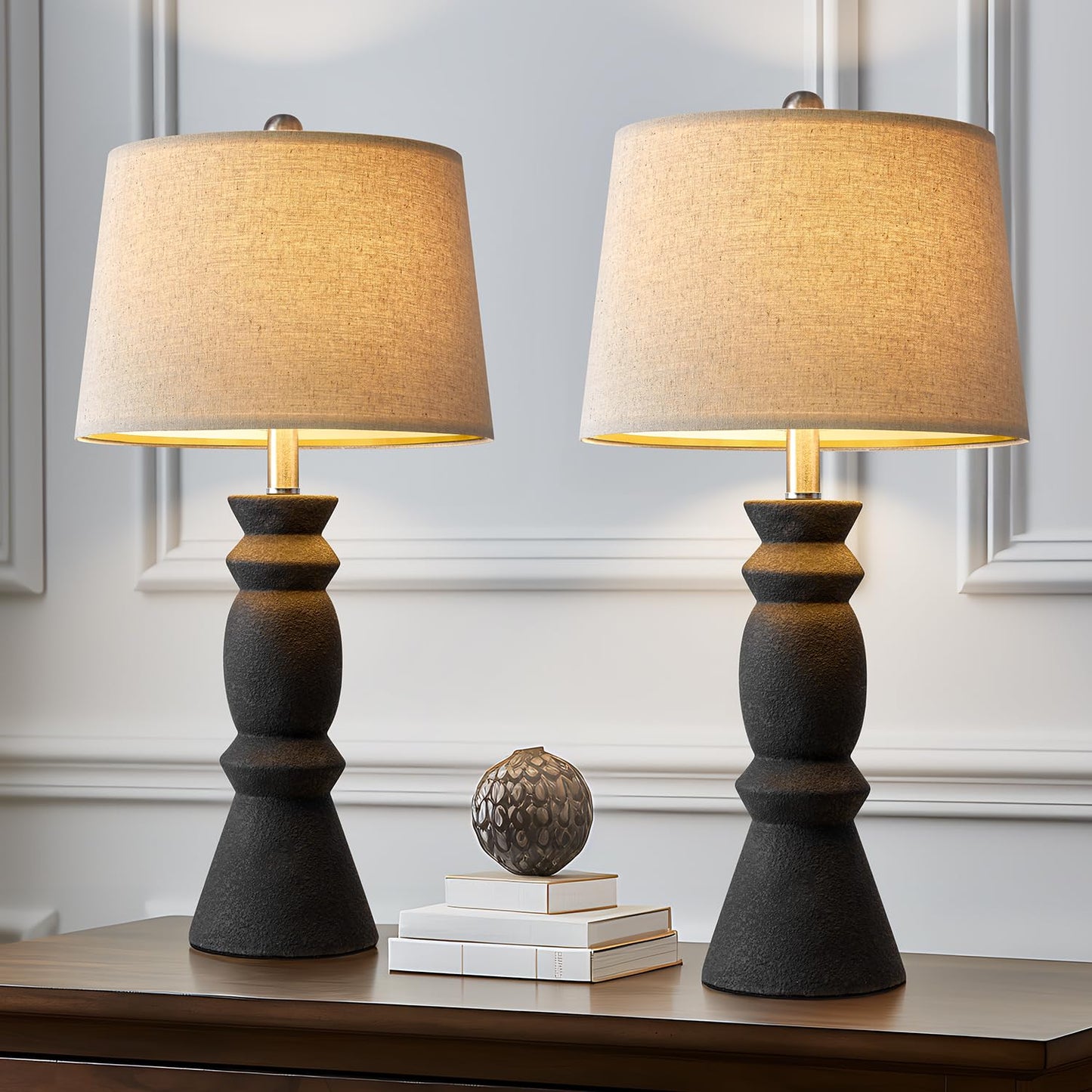 Farmhouse Black Ceramic Table Lamp Set of 2