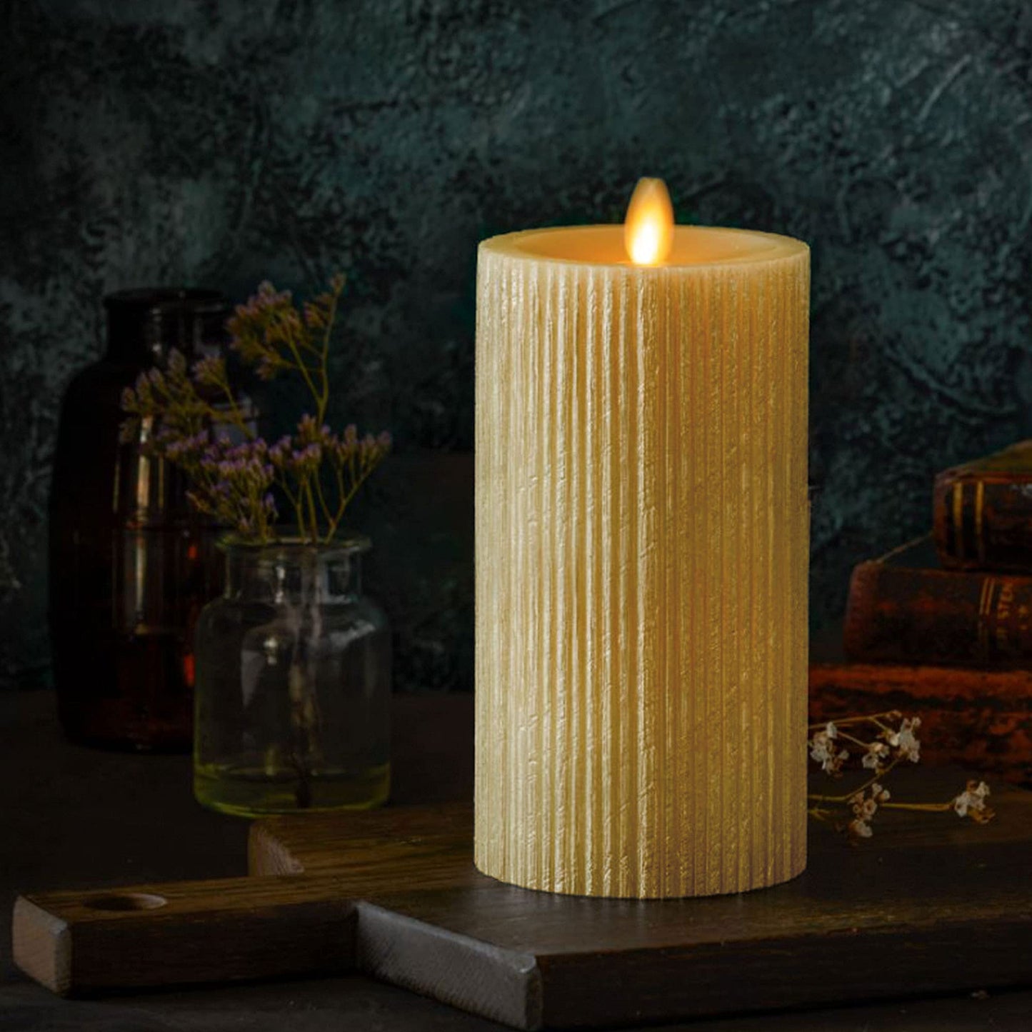 Flameless LED Candle with Embossed Metallic Furrow