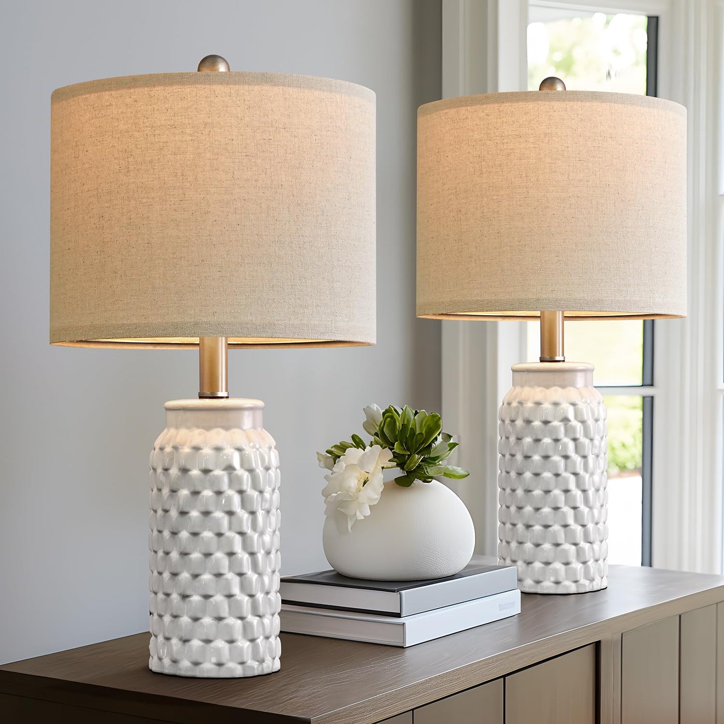 White Modern Ceramic Bedside Lamp Set of 2