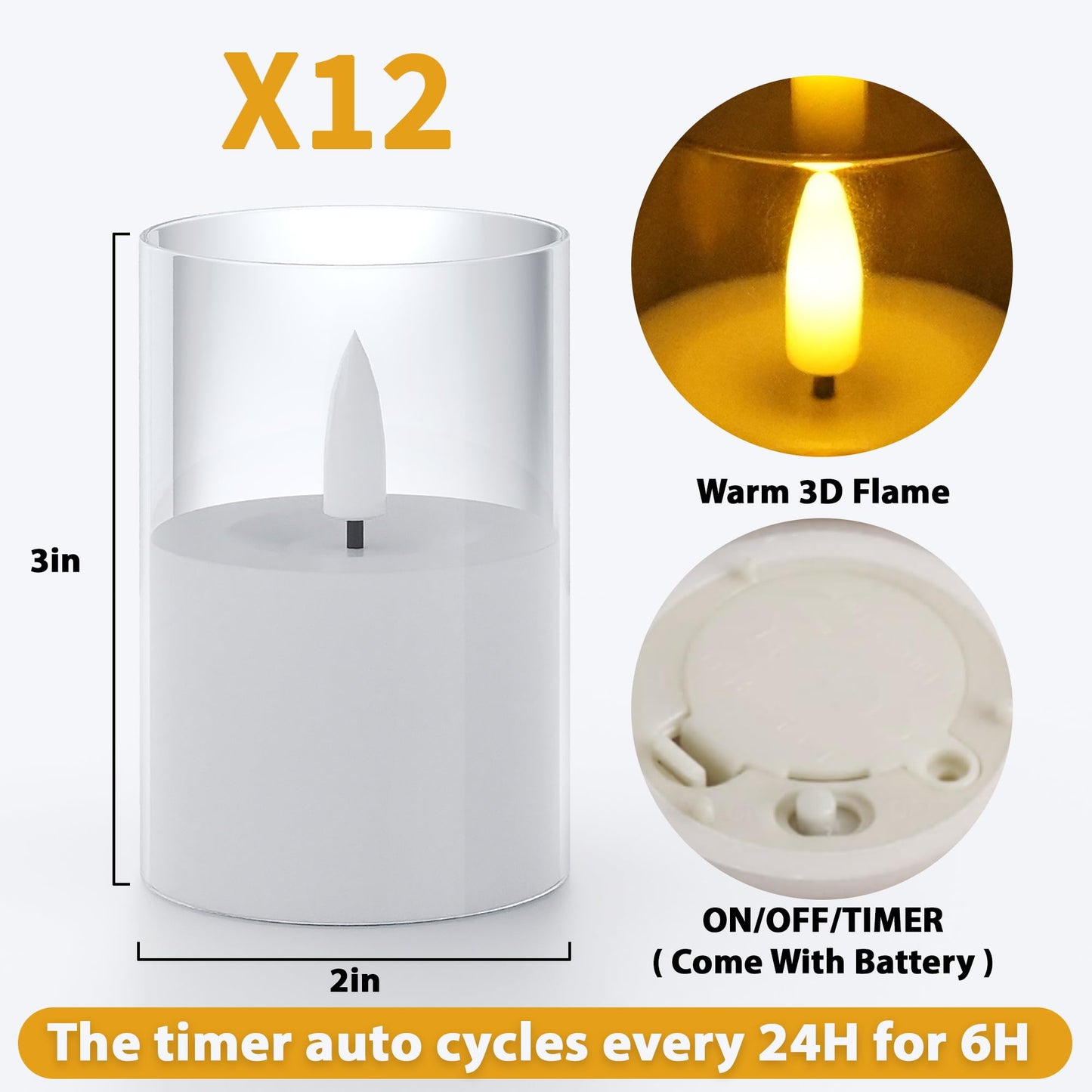 12Pack Flickering Flameless Candles with Timer