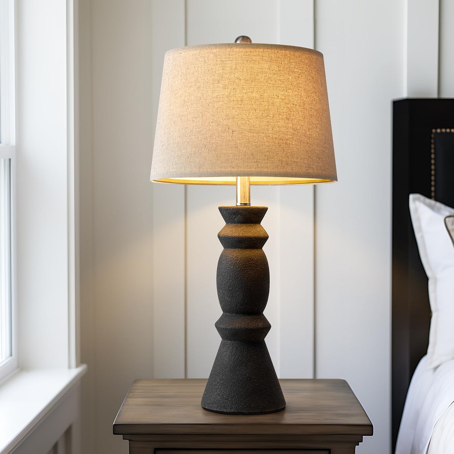 Farmhouse Black Ceramic Table Lamp Set of 2