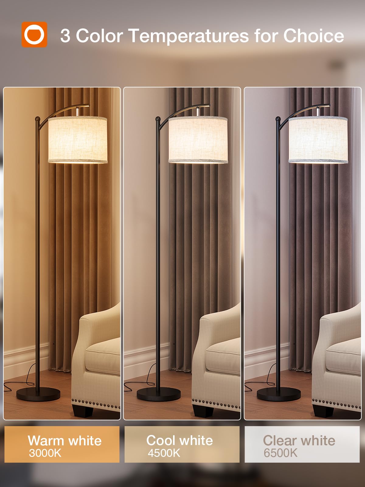 Floor Lamp for Living Room with 3 Color Temperatures