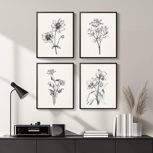 Framed Black and White Floral Wall Art